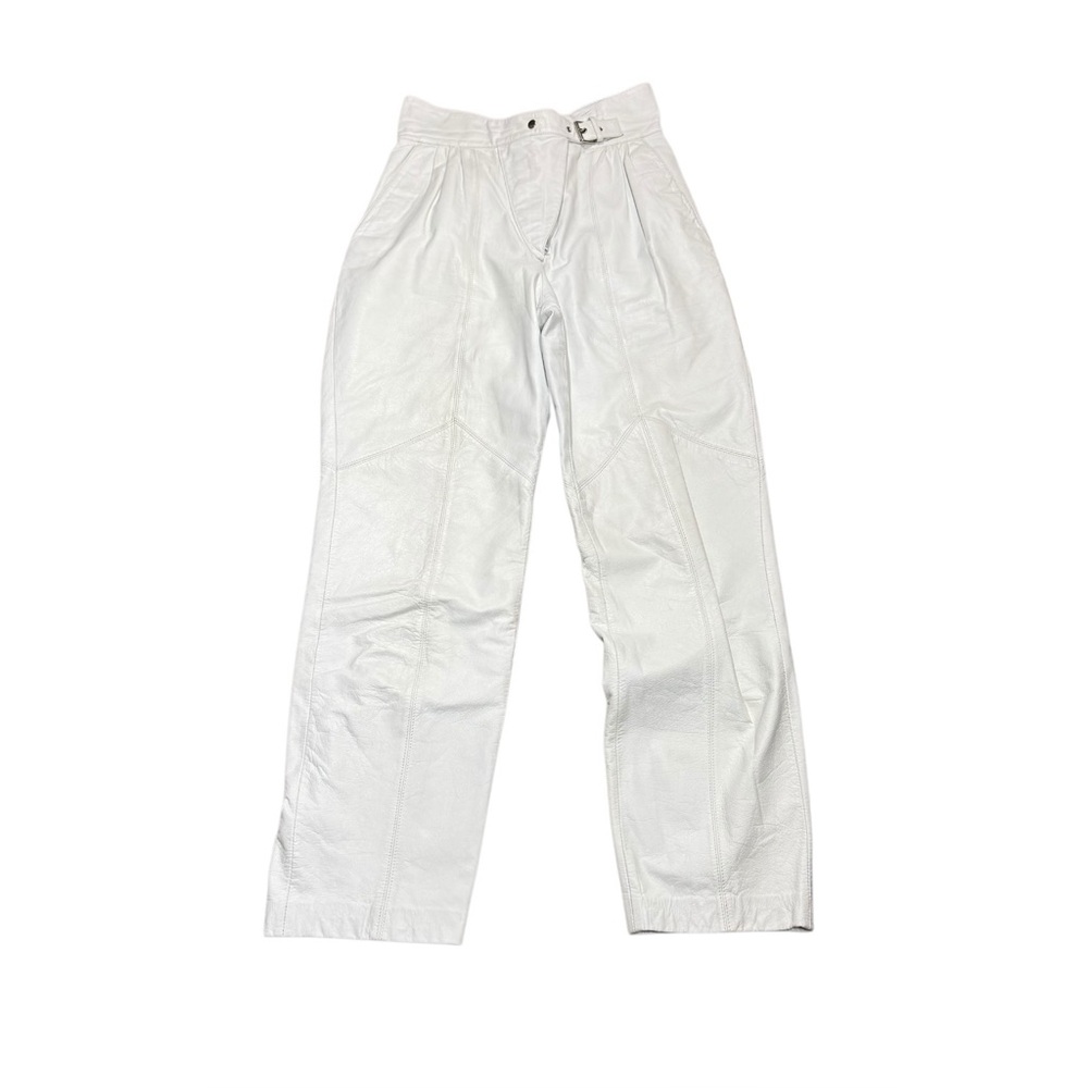 80’s Vintage Pelle Cuir White Leather High Waisted Pleated Belted Pants